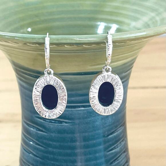 Vtg Joan Rivers Earrings Gold Druzy Quartz Classics Collection SIlver Tone Oval - Picture 3 of 5